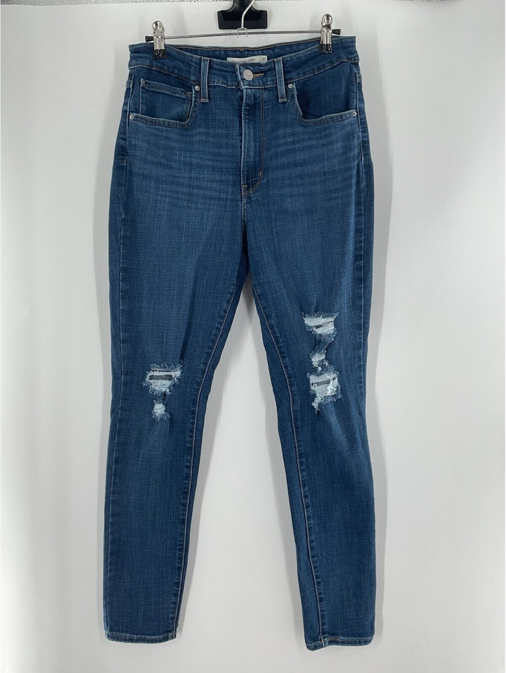 Levi 721 High-Rise Skinny Jeans Size 30 Distressed Blue Medium Wash 143